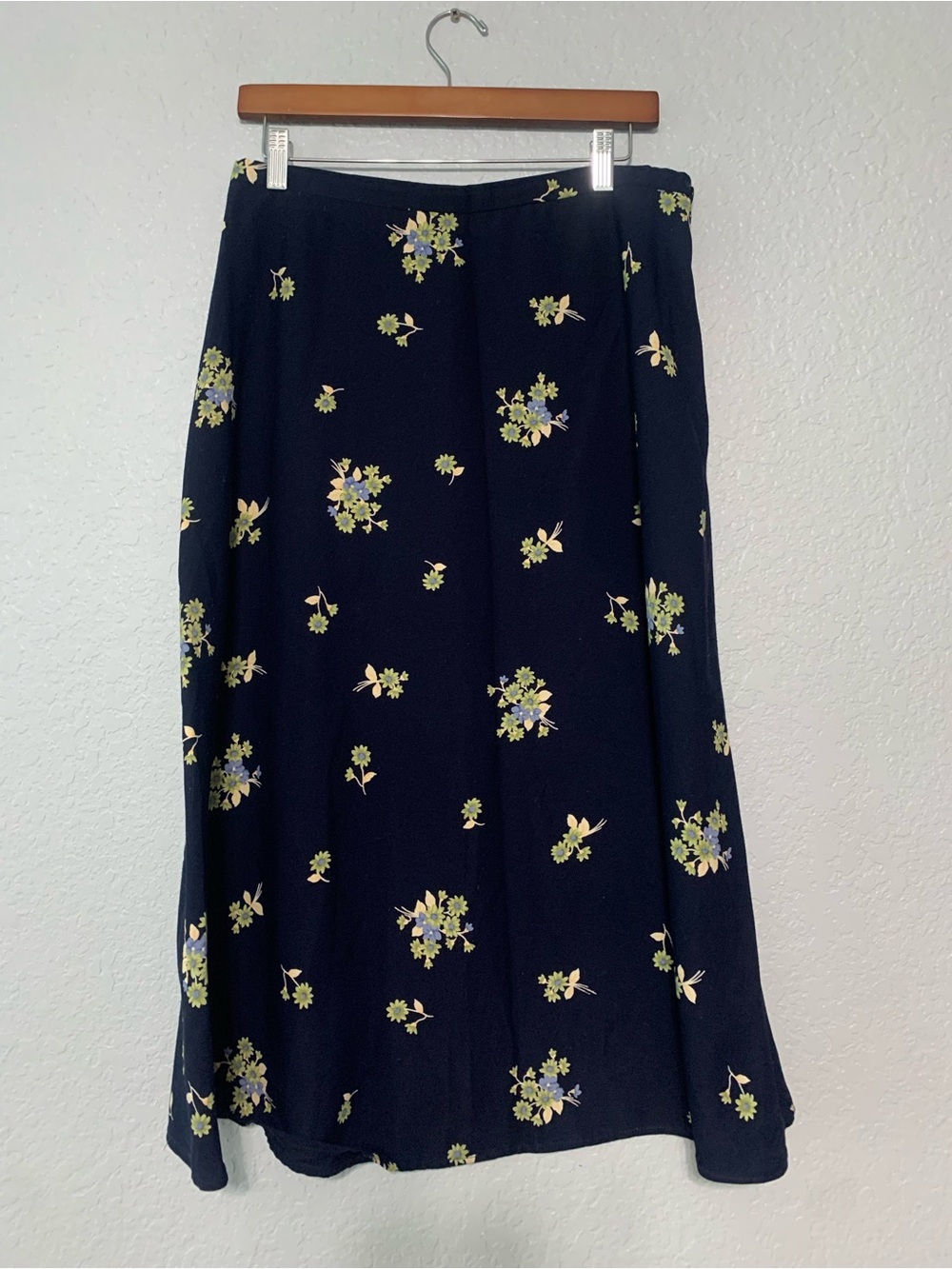 Worthington Navy Maxi Skirt with Yellow and Light Purple Floral Print